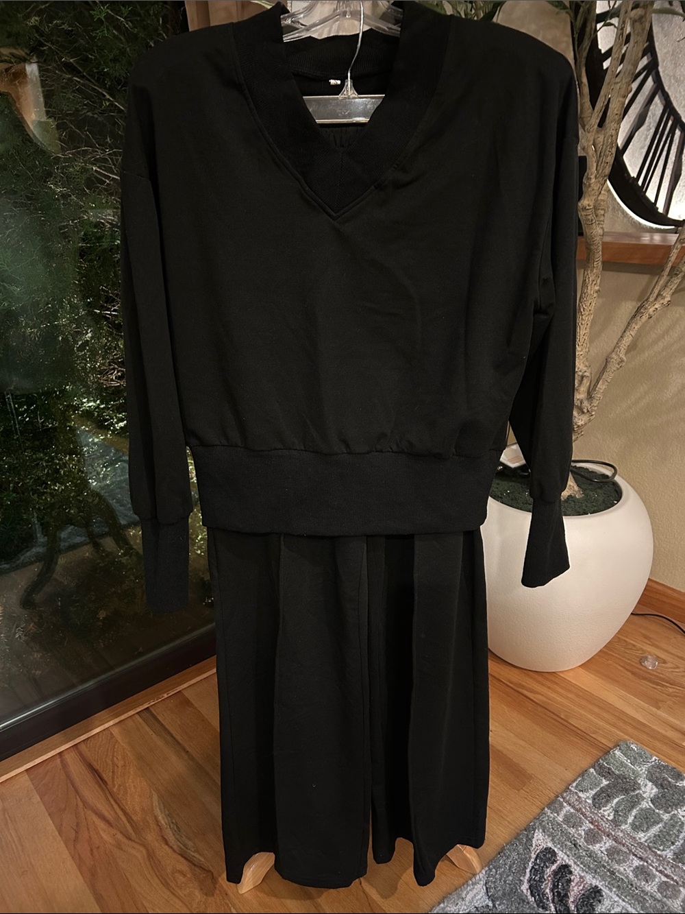 Black Women's V-Neck lounge SET with Long Sleeves- small SOLD TOGETHER